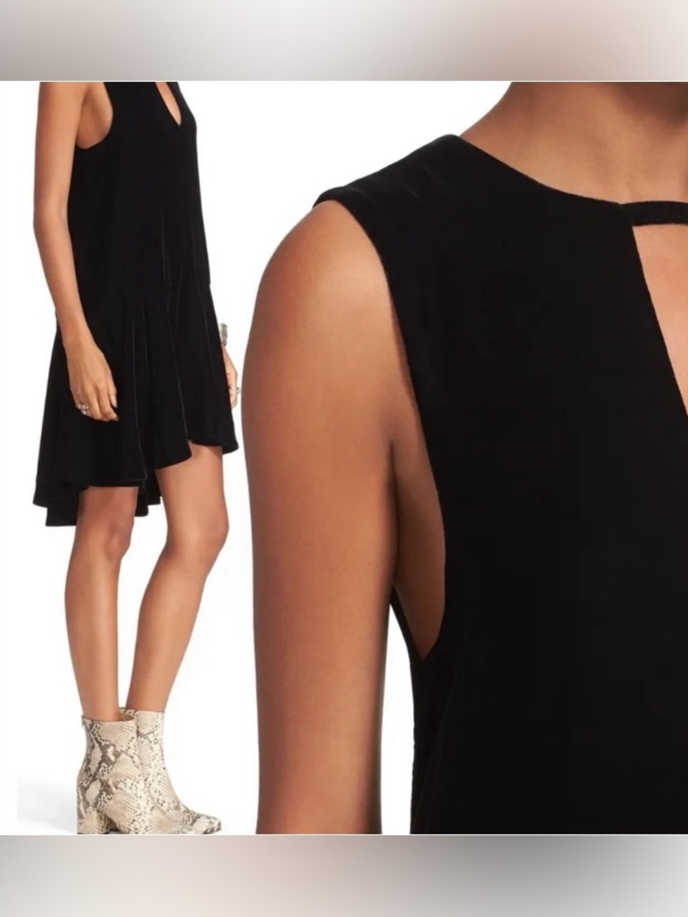 Free People Black Velvet Soft Focus A Line Drop Waist Sleeveless peplum dress - Picture 3 of 8